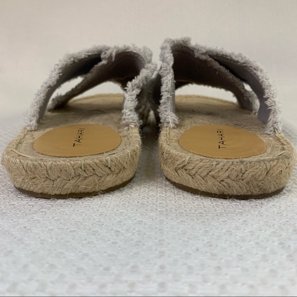 Tahari Saran Criss Cross Fringe Espadrille Slip On Sandal Gray 8 - Picture 8 of 12